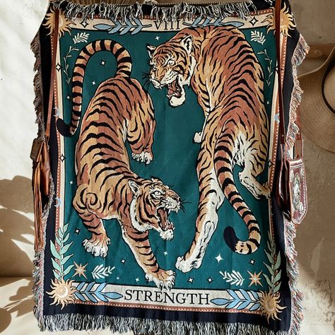 Tiger Tapestry, Tarot Tapestry, Tiger Blanket, Tapestry Aesthetic, Baby Blanket Size, Dark Academia Decor, Blue Morpho Butterfly, Card Weaving, Maximalist Decor