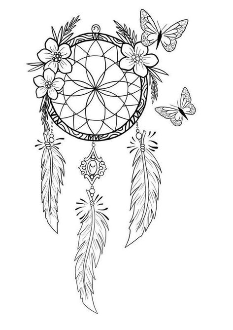 Dream Catcher Outline, Atrapasueños Tattoo, Dream Catcher Coloring Pages, Dreamcatcher Drawing, Dream Catcher Drawing, Coloring Pages For Teenagers, Dream Catcher Tattoo Design, Lion Tattoo Sleeves, Tattoo Outline Drawing