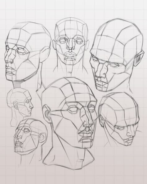 Head Studies Drawing, Drawing Planes Of The Face, Asaro Head Planes, Asaro Head Study, Head Practice Drawing, Face Planes Art Reference, Planes Of Face, Facial Planes, Asaro Head