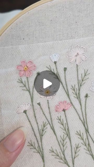 Embroidery Art and Tutorials on Instagram: "The full tutorial on embroidering a cosmos flower garden is on my YT channel! Pattern and DIY kit are available in my Etsy store!  #embroidery #tutorial #art #diy #handmadegifts #cosmosflower #octoberbirthday #birthflower" How To Embroider Flowers Tutorials, Cosmos Embroidery, Embroidery Tutorial, October Birthday, Yt Channel, Birth Flowers, Diy Kit, Embroidery Flowers, Embroidery Art