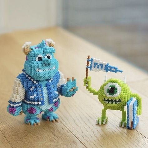 Perler Bead Ideas, Perler 3d, Mike And Sulley, Box Stitch, Melty Bead Patterns, Monster Inc, 3d Perler Bead, Hamma Beads, Beads Patterns