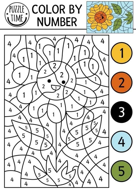 Coloring Page By Number, Flower Color By Number, Coloring By Numbers For Kids, Color By Number Flowers, Color By Number For Kids, Scene Black And White, Color Worksheets For Preschool, Educational Math Games, Flowers Coloring Pages