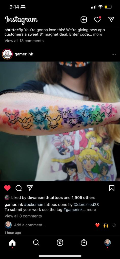 Pokemon Eeveelutions Tattoo, Pokemon Symbols Tattoo, Matching Pokemon Couple Tattoos, Unique Pokemon Tattoo, Eeveelutions Tattoo Sleeve, Eeveelutions Tattoo Ideas, Pokemon Eevee Tattoo Ideas, Eevee And Pikachu Tattoo, Eevee Evolution Tattoo