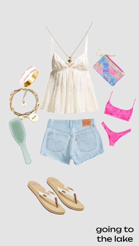 goin to the lake Summer Outfits Lake, Cute Lake Outfits Summer, Summer Lake Day Outfit, Lake Day Outfit, Lake Outfits, Lake Outfit Summer, Lake Hair, Lake Outfit, Lake Hair Styles