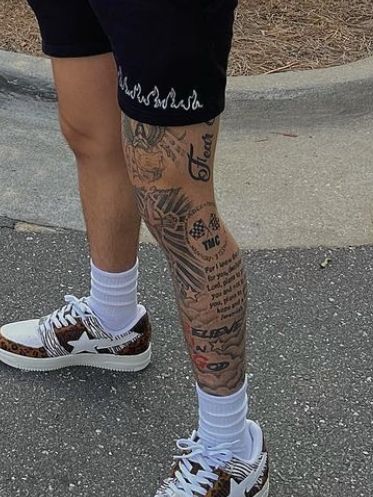 Cross On Knee Tattoo, Side Knee Tattoo Men, Tattoo Full Leg Man, Leg Tattoo Men Shin, Men’s Leg Tats, Quadriceps Tattoo, Unique Leg Tattoos For Men, Mens Shin Tattoo, Side Calf Tattoo Men