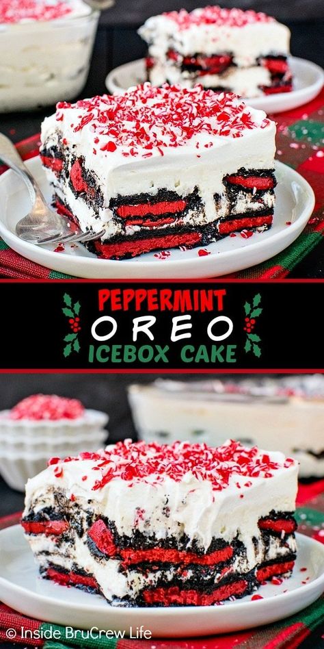 No Bake Peppermint Cheesecake, Oreo Icebox Cake, Festive Holiday Desserts, Peppermint Dessert, Butter Fingers, Xmas Desserts, Peppermint Cheesecake, Delicious Christmas Desserts, Christmas Baking Recipes