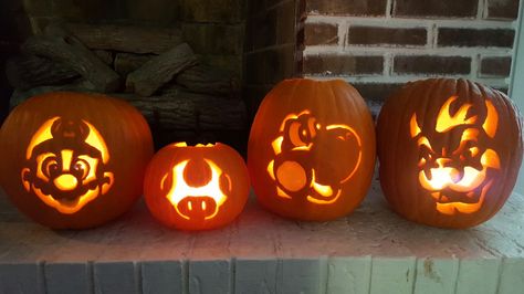 Mario pumpkin carvings 2016 Mario Carved Pumpkin, Pumkin Carving Mario, Pumpkin Carving Ideas Mario Bros, Pumpkin Carving Ideas Mario Characters, Super Mario Jack O Lantern, Mario Cart Pumpkin Carving, Bowser Pumpkin Carving, Mario Bros Pumpkin Carving, Super Mario Bros Pumpkin