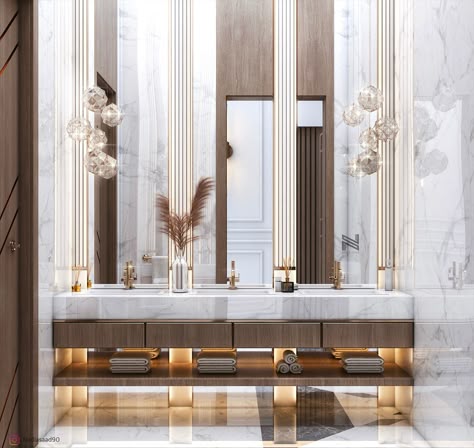 Guest bathroom design on Behance Luxury Guest Bathroom, Modern Palace, Guest Bathroom Design, Washroom Design, Kuwait City, Power Room, Classic Bathroom, Bathroom Design Decor, Bathroom Design Luxury