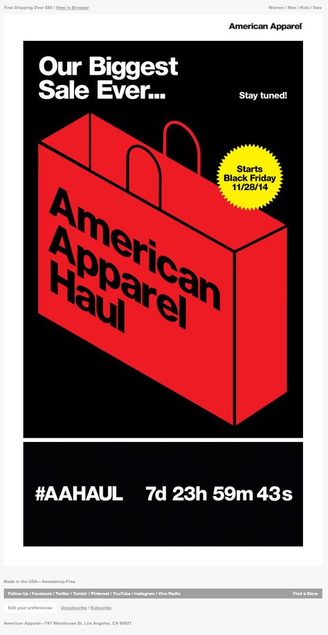 American Apparel : Event Countdown Email, Sale Promotion Design, Countdown Gif, Black Friday Sale Design, Black Friday Email, Black Friday Poster, Fb Banner, Black Friday Design, Black Friday Banner