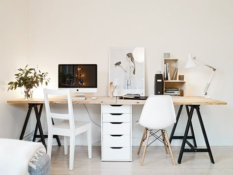 Extra long work table Easy Diy Desk, Desk For Two, Apartemen Studio, Ikea Desk Hack, Workspace Inspiration, Office Workspace, Diy Desk, Home Office Space, Cool Ideas