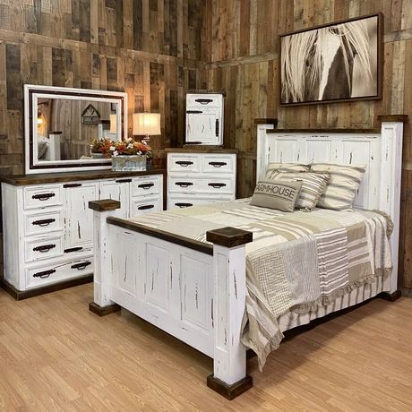 Rustic Furniture Depot is the Largest Rustic, Western Furniture, Rustic and Western Accessories Store in the United States. Why? Best Prices & Largest Inventory. Rustic Bedroom, Western Living Room, Solid Wood Tables and Dining, Huge Selection of Solid Wood Desk and Lots of Outdoor Furniture Distressed White Bedroom Furniture, White Rustic Bedroom, Rustic Bedroom Furniture Sets, Rustic Bedroom Sets, Farmhouse Bedroom Set, Western Living Room, Rustic Bedroom Furniture, Western Bedroom Decor, Western Rooms