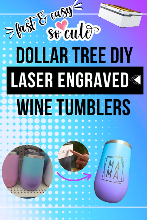 Learn how to make DIY Laser Engraved Wine Tumblers using the incredible WeCreat Vision laser engraver. See how fast and easy it is to customize or personalize a wine tumbler I snagged from the Dollar Tree. #LaserEngrave #DIY #Tumbler #WeCreat Wecreat Vision Projects, Wecreat Vision Laser Projects, Glowforge Aura Projects, Wecreat Vision, Diy Engraving, Diy Tumbler, Engraving Ideas, Laser Cut Wood Crafts, Laser Engraved Gifts