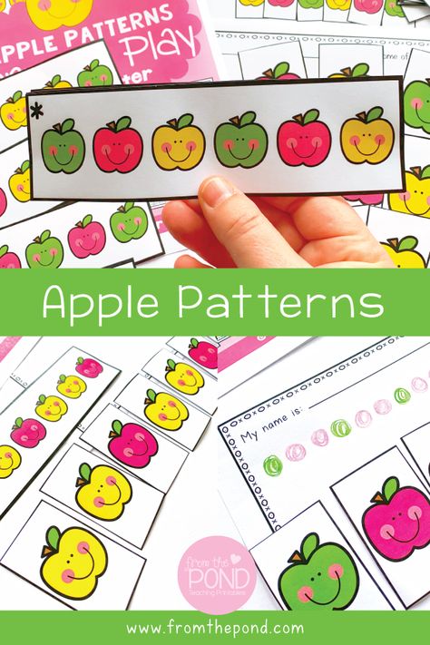 Apple Math Preschool, Apple Theme Kindergarten, Kindergarten Apples, Math Apple Activities, Feelings Activities Preschool, Classroom Worksheet, Apple Cards, Apple Study, Patterns Math