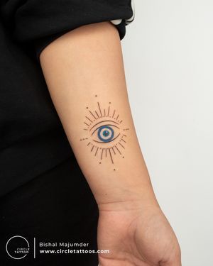 Tattoo uploaded by Circle Tattoo • Evil Eye Tattoo Done by Bishal Majumder at Circle Tattoo • Tattoodo Evil Eye Compass Tattoo, Iris Eye Tattoo, Greek Evil Eye Tattoo Ideas, Evil Eye Tattoo Back Of Neck, Simple Evil Eye Tattoo, Tattoo Evil Eye, Greek Evil Eye Tattoo, Tattoo Evil, Third Eye Tattoos