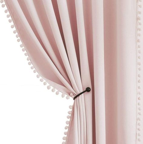 CUTE POM POM CURTAINS: With a cute pompom trimming design and solid pink color, it's so lovely and warm. While adds cheerful touches. Perfect for nursey/ boys/ girls/ kids room, children's playroom, bedroom, living room, dining, meeting room, etc. Short Window Curtains, Pom Pom Curtains, Pink Blackout Curtains, Ideas Habitaciones, Window Curtains Bedroom, Pink Girl Room, Bedroom Pink, Pink Curtains, Curtains For Bedroom