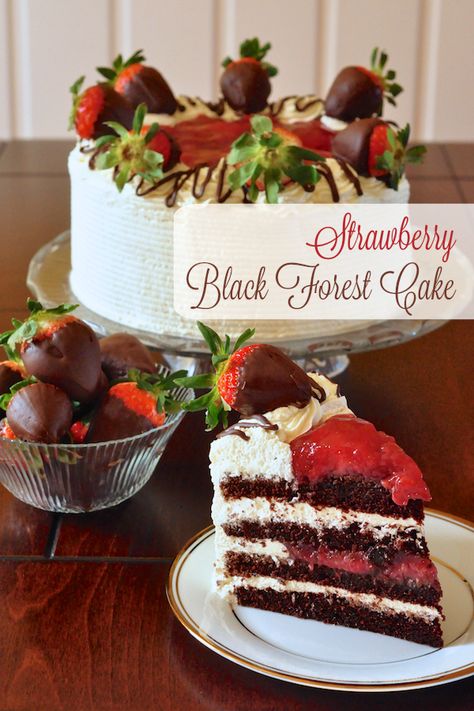 Strawberry Screech Black Forest Cake - a delicious twist on a traditional Black Forest Cake using a strawberry compote and a favorite rum from Newfoundland. Strawberry Black Forest Cake, Fancy Deserts, Black Forest Cake Recipe, Newfoundland Recipes, Rum Cake Recipe, Easy Cakes, Strawberry Compote, Rock Recipes, Black Forest Cake