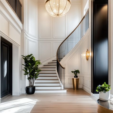 27 Unique Curved Staircase Ideas for your home Double Curved Staircase, 2025 Staircase Trends, Stairs Design Interior Luxury, Curved Staircase Ideas, Elegant Stairs, Glebe House, Staircases Ideas, Staircase Wallpaper, Elegant Staircase