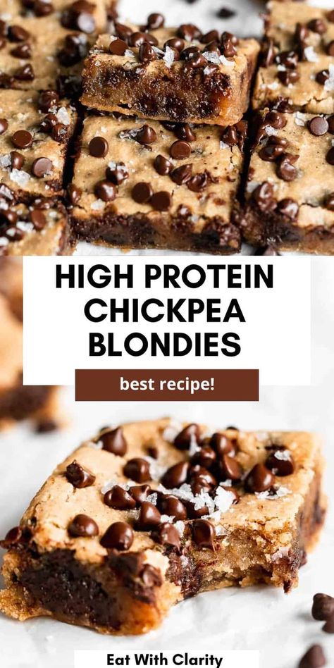 Peanut Butter Chickpea, Protein Vegan Meals, High Protein Vegan Meals, Vegan Protein Snacks, Chickpea Blondies, High Protein Cookies, Vegan Protein Recipes, Vegan Protein Bars, Protein Baking