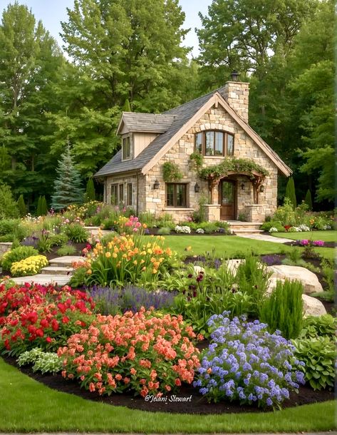 Cute House In The Woods, British Country Cottage, Cozy House Design Exterior, Garden Cottage House, Cottage Core Farm, Cottage Architecture, Cute Cottages, Flower House, Stone Cottages