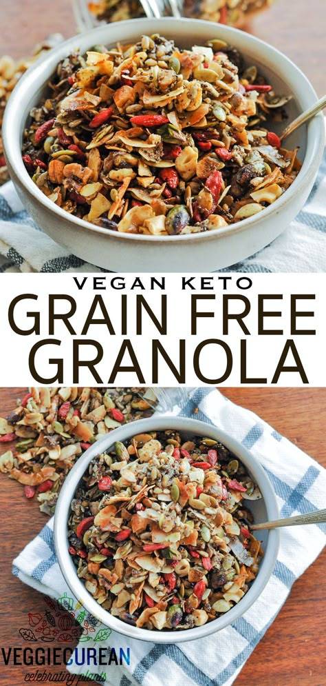 Grain Free Granola Recipe, Low Carb Cereal, Eat Beautiful, Low Carb Granola, Paleo Granola, Keto Granola, Flax Seed Recipes, Keto Vegan, Grain Free Granola