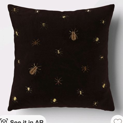 Brand New And Never Used Threshold From Target 18 Inch Square Color Is More Of A Dark Charcoal Gray (Not A Dark Black), And The Design Has Embroidered And Beaded Spiders And Insects Embroidered Spider, Pretty Coffee, Halloween Throw Pillow, Orange Throw Pillows, Vintage Halloween Decorations, Embroidered Butterfly, Halloween Pillows, Gold Pillows, Buy Bead