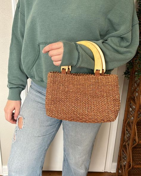 Woven Roots | online flea market | Woven Straw Handbag 
Home items, clothes, and accessories Fun Accessories, Straw Handbags, Home Items, Thanks For Shopping, Wooden Handles, Flea Market, Clothes And Accessories, Straw, Handles