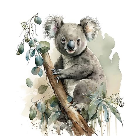 Card Art Ideas, Koala Drawing, Koala Illustration, Babies Rooms, Watercolour Animals, Street Art Mural, Bujo Doodles, Koala Bears, Bear Watercolor