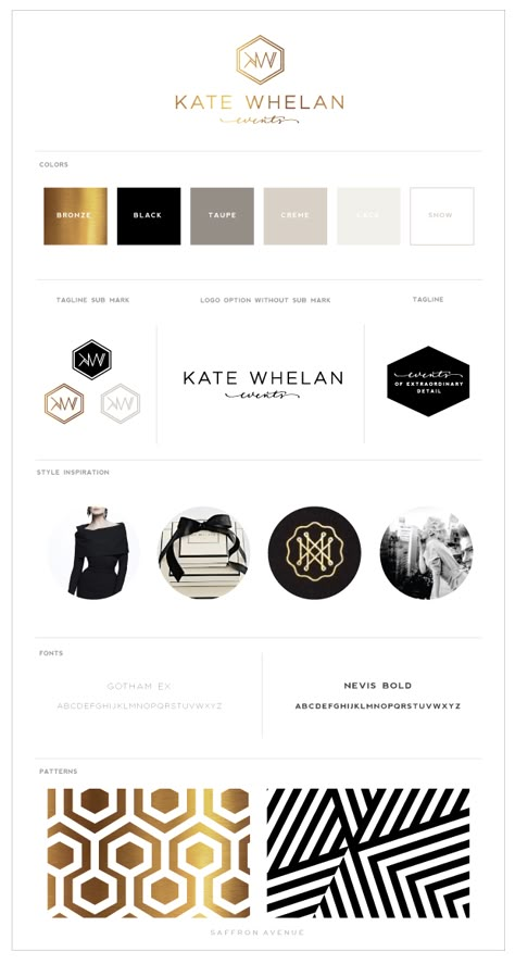 KWE-LogoDesignBrandBoard Black White Grey Gold Moodboard, Black White Gold Branding Color Schemes, Black White Gold Brown Color Palette, Black White Gold Palette, Bold Elegant Branding, Black White Gold Branding, Gold Website Design, Black And Gold Branding, Chic Website Design