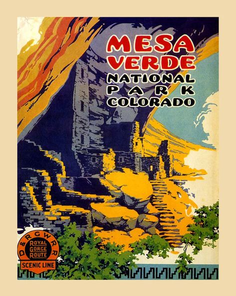 Colorado 16x20 Mesa Verde National Park Landscape - Etsy Colorado Travel Poster, Vintage National Park Posters, Illustrative Art, Mesa Verde National Park, Postal Vintage, Montezuma, Park Landscape, Retro Travel Poster, Colorado Travel