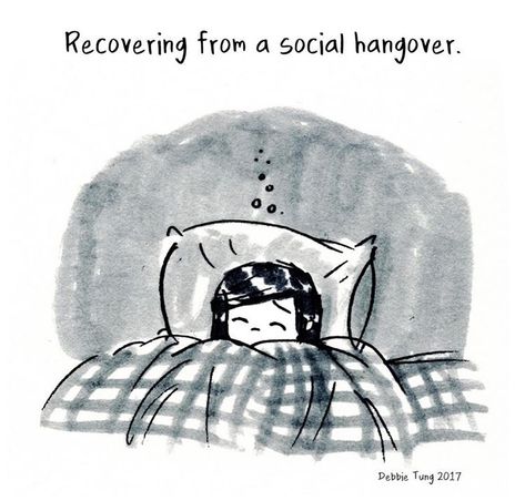 Recovering from social hangover Debbie Tung, Tired Funny, Being An Introvert, Introvert Problems, My Bubble, Introverts Unite, Introvert Quotes, Quiet Girl, Introvert Humor