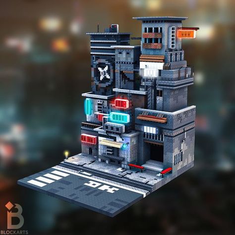 Minecraft Ship Design, Industrial Cyberpunk, Stage Minecraft, Minecraft Futuristic Building Ideas, Science Lab Minecraft, Cyberpunk Building Concept Art, Minecraft Future City, Minecraft Garage, Minecraft Industrial Build