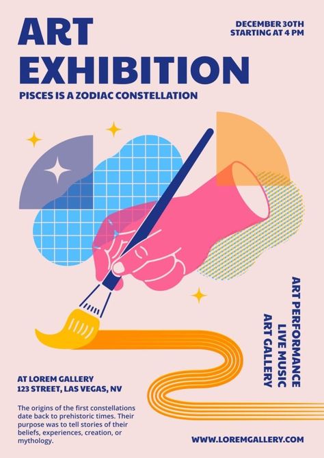 Hand-drawn Cool Art Exhibition Poster Arts And Crafts Poster Design, Good Poster Ideas, Poster For Graphic Design, Graphic Art Inspiration, Illustration Elements Graphics, Poster Diy Handmade, How To Design A Poster, Treasure Graphic Design, We Are Back Poster Design