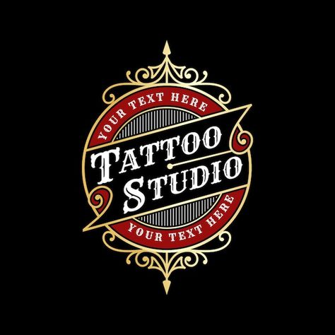 Royal Logo Design, Luxury Tattoo, Tattoo Studio Interior, Tattoo Colorful, Tatoo Styles, Badge Logo Design, Ornamental Frame, Vintage Design Style, Vintage Typography Design