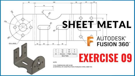 Checkout this CAD exercise file 009 for a sheet metal component to practice. Sheet Metal Drawing, Metal Tutorial, Exercise For Beginners, Metal Drawing, Fusion 360, 3d Modeling, Sheet Metal, Line Drawing, Step By Step