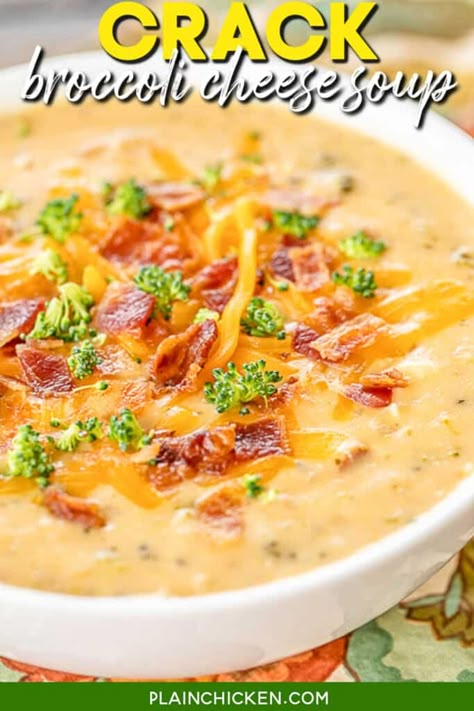 Crack Broccoli Cheese Soup - Plain Chicken Cream Of Broccoli Cheese Soup, Broccoli Cream Cheese, Broccoli Potato Cheese Soup, Healthy Detox Soup, Potato Cheese Soup, Soup Broccoli, Creamy Broccoli Cheddar Soup, Broccoli Potato, Chicken Broccoli Cheese