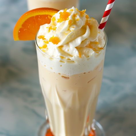 Creamsicle Milkshake Recipe, Orange Creamsicle Milkshake, Orange Milkshake, Orange Cream Soda, Creamsicle Milkshake, Creamsicle Drink, Pineapple Sorbet, Orange Theme, Creamy Pasta Recipes