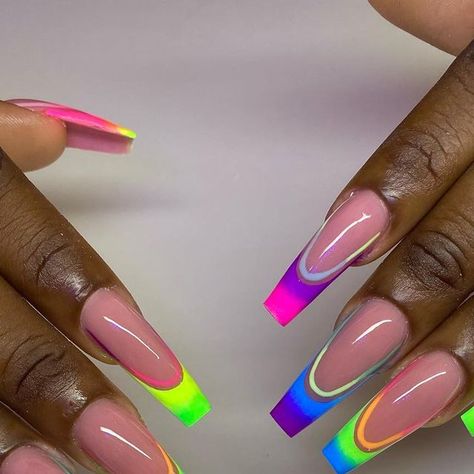 Barbados Nail Design, Unique Spring Acrylic Nails, Bi Pride Nails Designs, Hard Gel Nails Design, No Deposit No Appointment, Unique Summer Nails, Summa Nails, Acrylic Nails Purple, Cosmic Nails