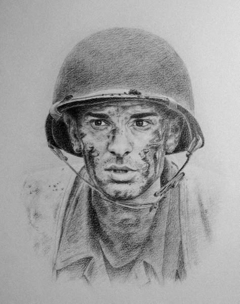 Desmond Doss portrait from Hacksaw Ridge movie Ridge Drawing Ideas, Soldier Art Drawing, Realistic Sketches Of People, Ridge Drawing, Soldiers Drawing, Ww2 Drawings, Hacksaw Ridge Movie, Military Drawing, Desmond Doss