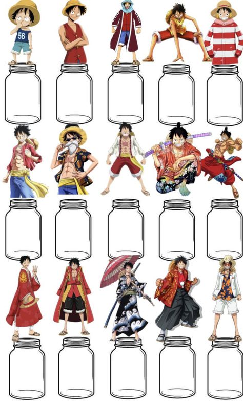 Rate luffys outfits by filling the jar up Luffy Outfits, One Piece Deviantart, Luffy Cosplay, The Jar, One Piece Outfit, Monkey D Luffy, Different Outfits, Modern Outfits, One Piece Anime