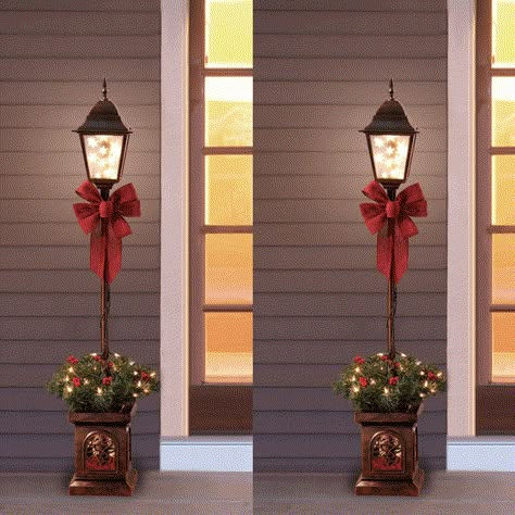 Holiday Time Pre-Lit 4 Christmas Lamp Post Tree Just $25! Deck Door, Christmas Lamp Post, Christmas Lamp, Porch Deck, Gold Christmas Decorations, Diy Christmas Decorations Easy, Christmas Lanterns, Christmas Porch, Diy Christmas Tree