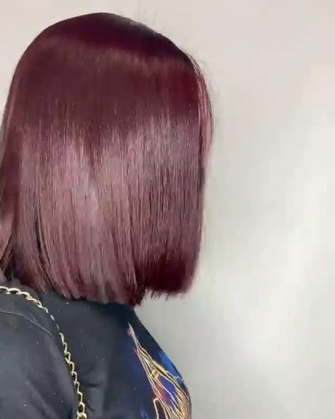 Plum Hair Color Burgundy Black Women, Natural Silk Press With Color, Semi Permanent Hair Color Black Women, Red Bob Black Women Natural Hair, Burgundy Hair Bob Black Women, Virgin Relaxer On Natural Hair, Burgundy Bob Hair, Wine Red Hair Color For Black Women, Short Burgundy Hair Bob