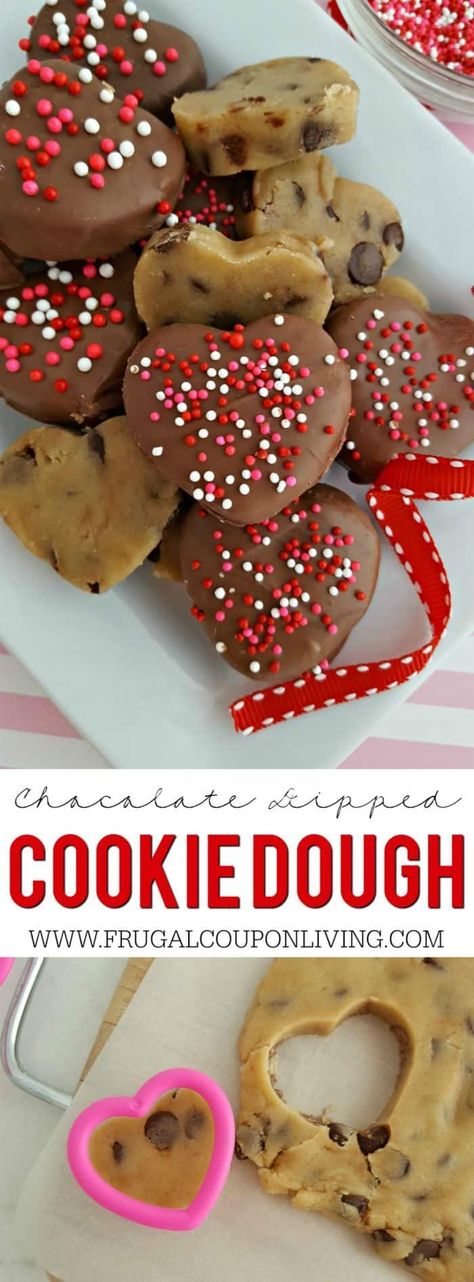 Chocolate Dipped Cookie Dough Hearts Cookie Dough Hearts, Cookies Dough, Chocolate Dipped Cookies, Valentines Baking, Dipped Cookies, Dough Recipes, Valentine Desserts, Cookie Dough Recipes, Hearts Valentines