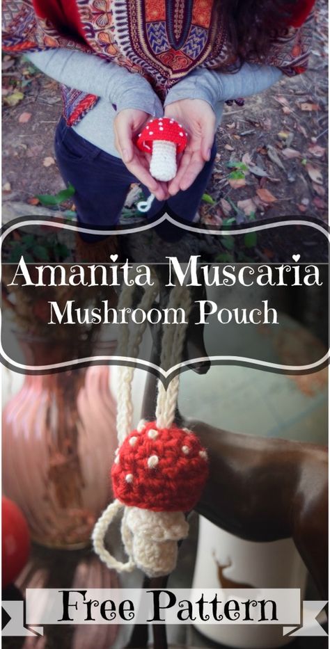 Witchy Knitting, Mushroom Pouch, Morale Fiber, Mushroom Bag, Amigurumi Projects, Amanita Muscaria, Mushroom Lights, Crochet Beret, Crochet Mushroom