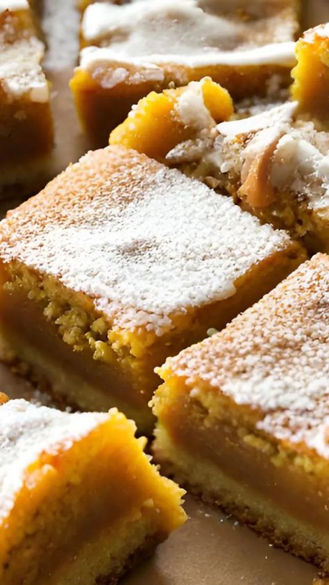 Easy Pumpkin Ooey Gooey Butter Cake Bars | getcakerecipes Paula Deans Pumpkin Gooey Butter Cake, Pumpkin Gooey Bars, Pumpkin Gooey Butter Bars, Ooey Gooey Pumpkin Bars, Pumpkin Gooey Cake, Gooie Butter Cake Easy, Pumpkin Ooey Gooey Butter Cake, Gooie Butter Cake, Ooey Gooey Pumpkin Cake