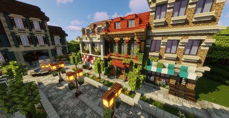 Minecraft town square Square House Layout, Town Square Minecraft, Minecraft Square, Minecraft Town Square, Italian Style House, Minecraft Town, Minecraft Shops, Minecraft City Buildings, Square House