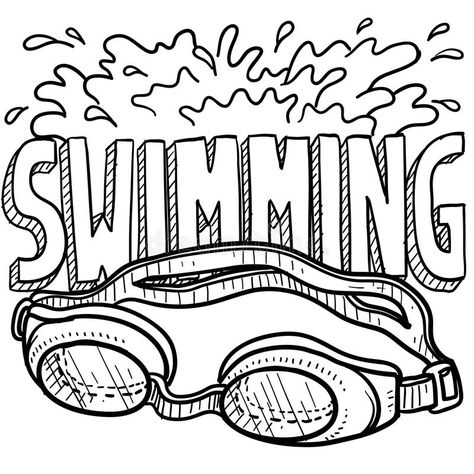 Swimming sports sketch. Doodle style swimming sports illustration. Includes text and goggles vector illustration Sports Sketch, Swimming Posters, Swimming Quotes, Drawing Ideas Easy, Swimming Sport, Fancy Letters, Sport Illustration, Indoor Swimming, Drawing Tutorial Easy