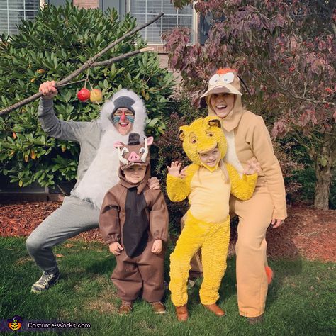 Timon And Pumba Costume Halloween, Diy Lion King Costumes, Lion King Halloween Costume Family, Timon And Pumba Costume, Pumbaa Costume, Lion King Family Costume, Lion King Halloween Costume, Lion King Costumes, Rafiki Costume