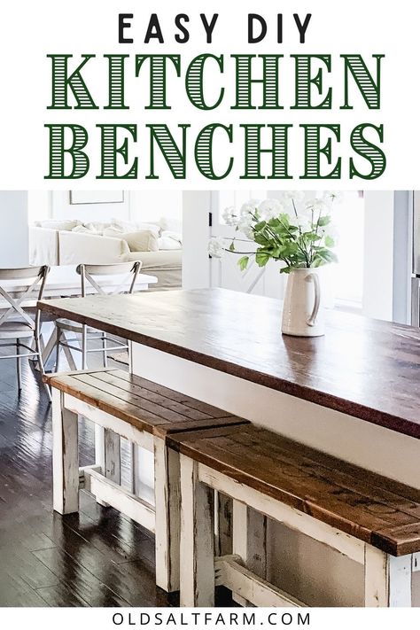 Diy Bench Kitchen, Diy Kitchen Island Table, Diy Kitchen Chairs How To Build, Farmhouse Stools Diy, Diy Kitchen Stools, Farmhouse Kitchen Stools, Diy Island Bench, Diy Counter Height Bench, Diy Kitchen Chairs