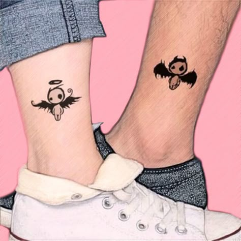 25 Romantic Matching Couple Tattoos Ideas for your beauty - Page 6 of 25 - ShowmyBeauty Corresponding Couple Tattoos, Bff Skull Tattoos, Emo Couples Tattoos, Fun Matching Tattoos Couples, Matching Tattoos Skeleton, Skull Couples Tattoo, Couples Gothic Tattoos, Matching Tattoos Couples Emo, Matching Tattoos For Bf And Gf