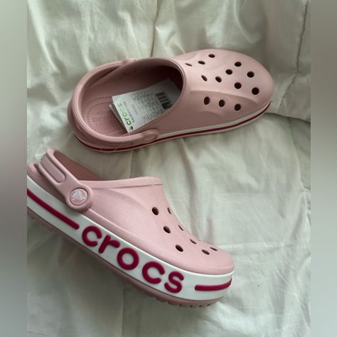 New Crocs Women's Bayaband Shoes Men’s 5/Women’s 7, Pinks Bayaband Crocs, Cute Crocs Shoes, Red Crocs, New Crocs, Crocs Pink, Crocs Fashion, Pink Crocs, Clog Shoes, Pink Men